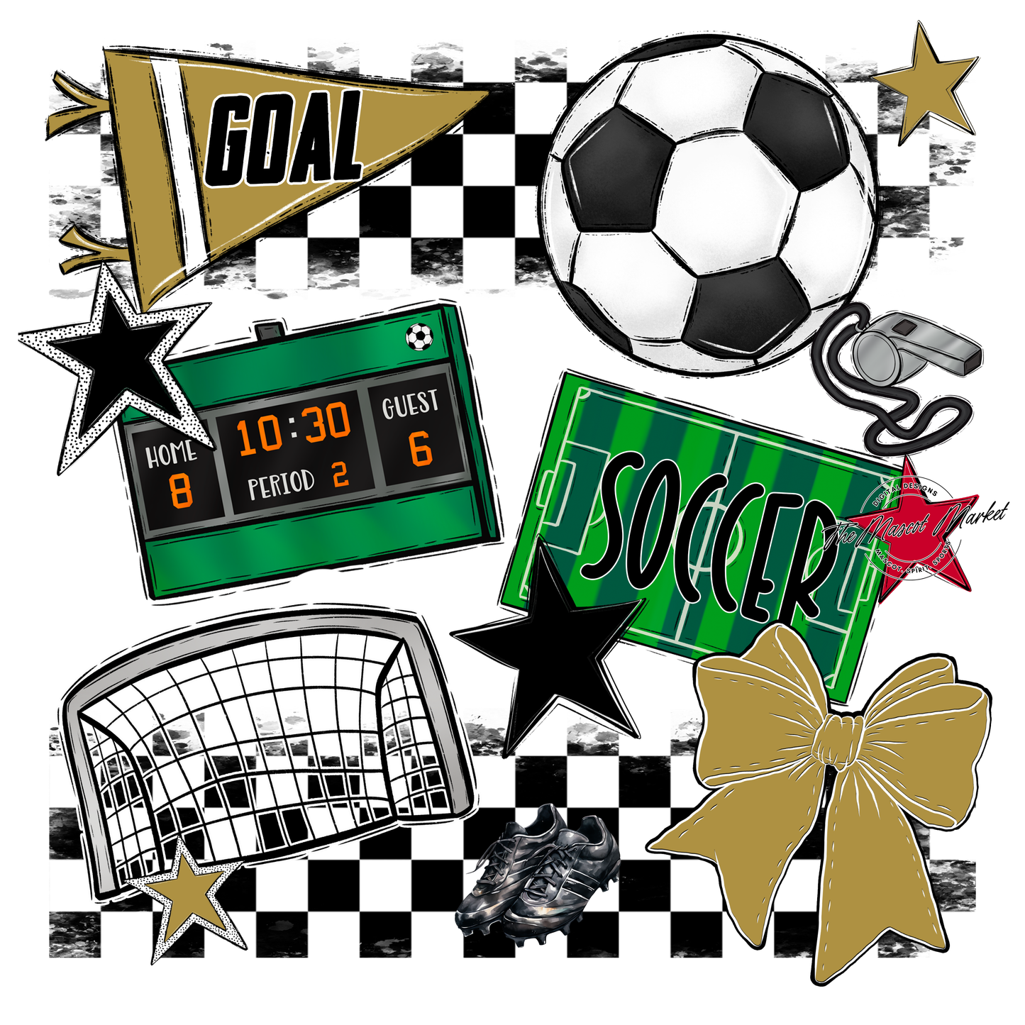 Soccer Checkers Spirit Design-Gold