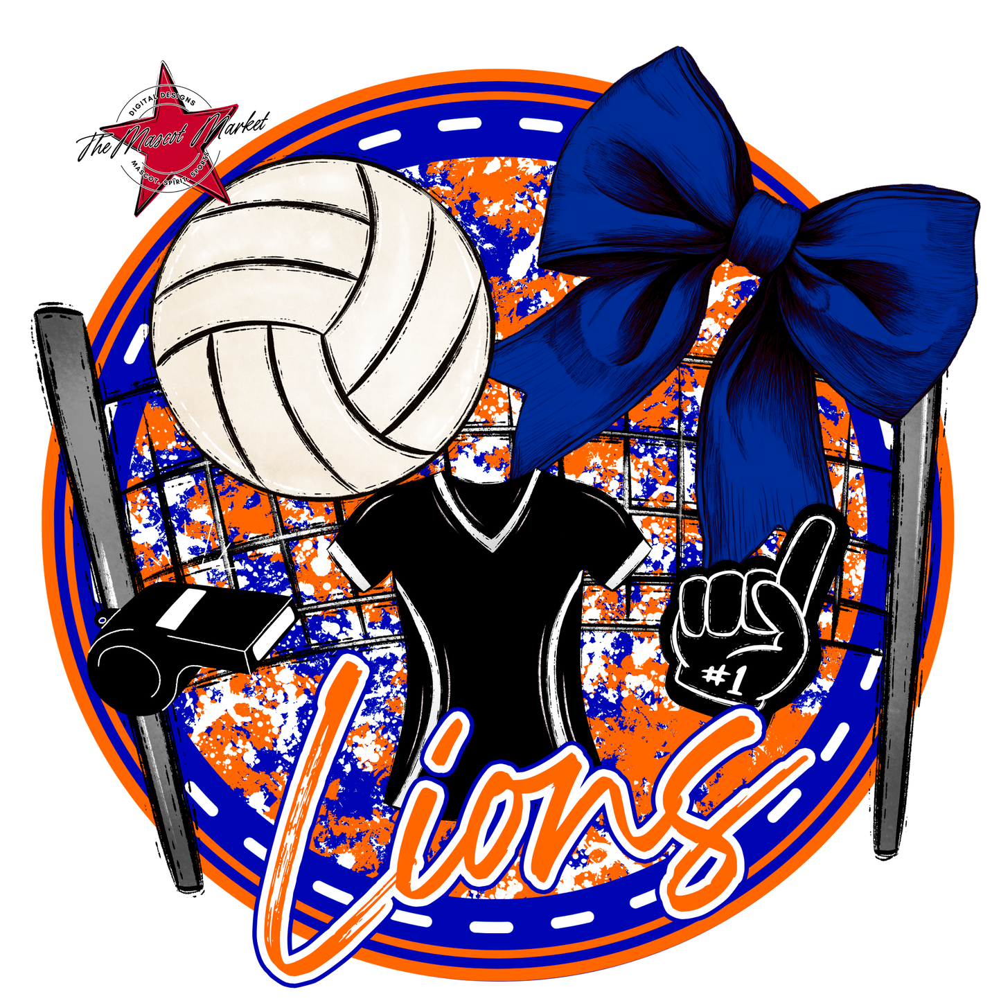 Lions Circle Volleyball Design-Blue-Orange