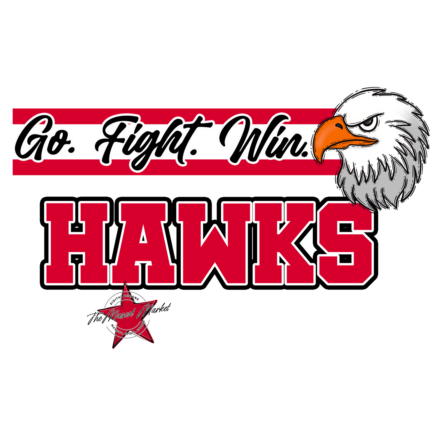 Hawks Go Fight Win Mascot Lines-Red
