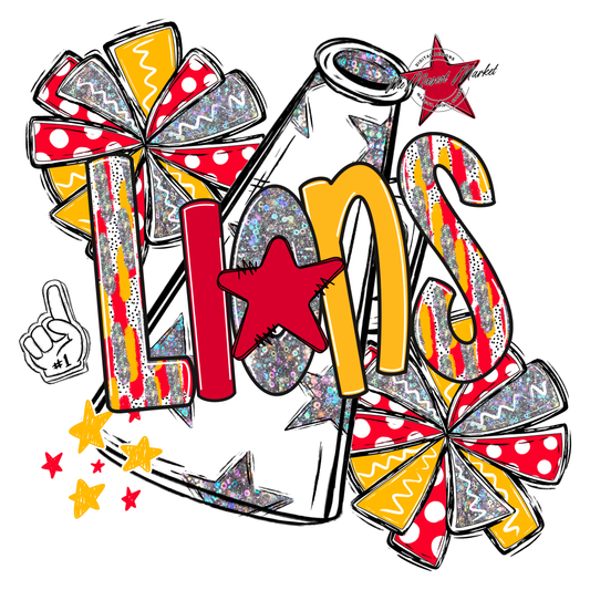 Lions Cheer Megaphone Scrape-Red-Yellow