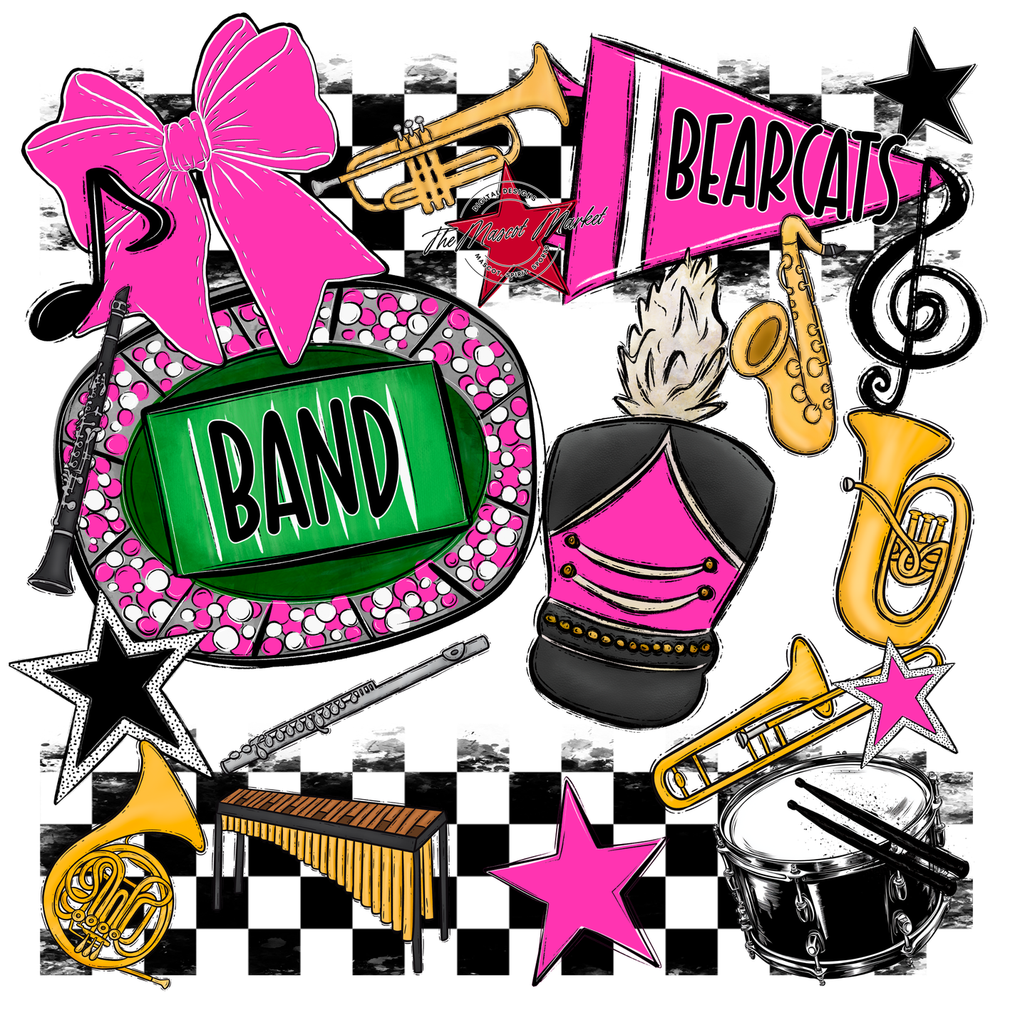 Bearcats Band Checkers Design-Pink