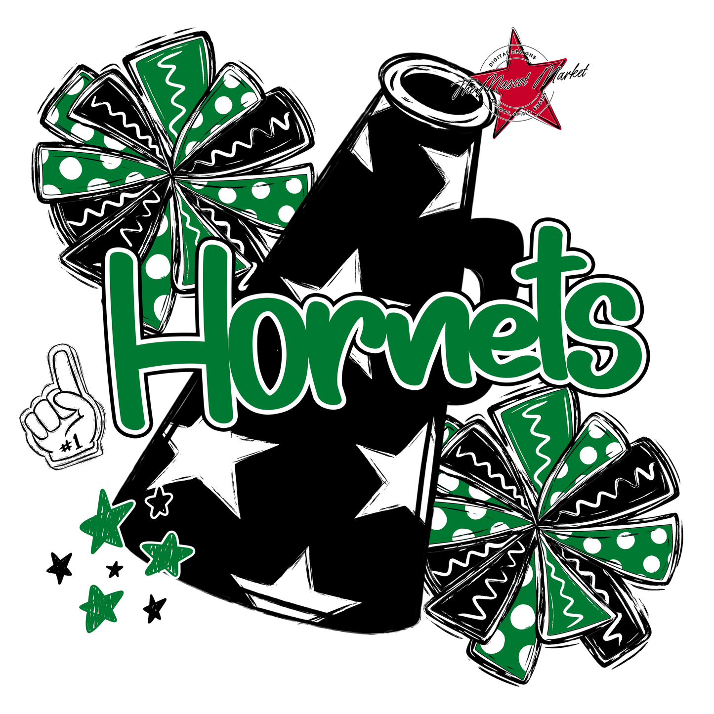 Hornets Alpha Megaphone Design-Kelly Green