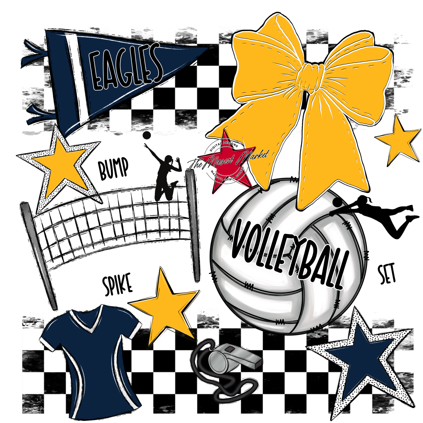 Eagles Volleyball Checkers Design-Navy-Yellow