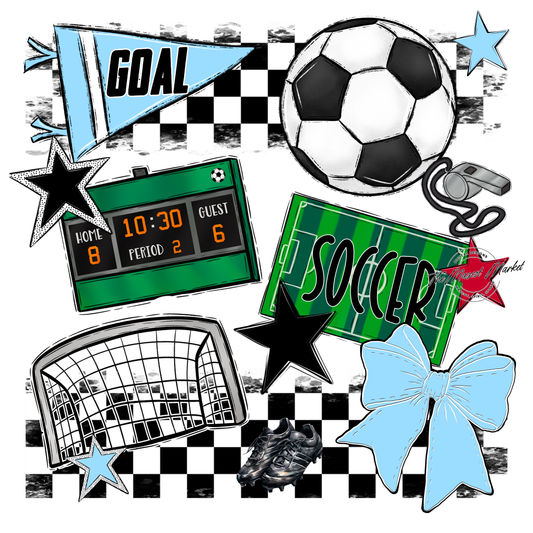 Soccer Checkers Spirit Design-Carolina Blue