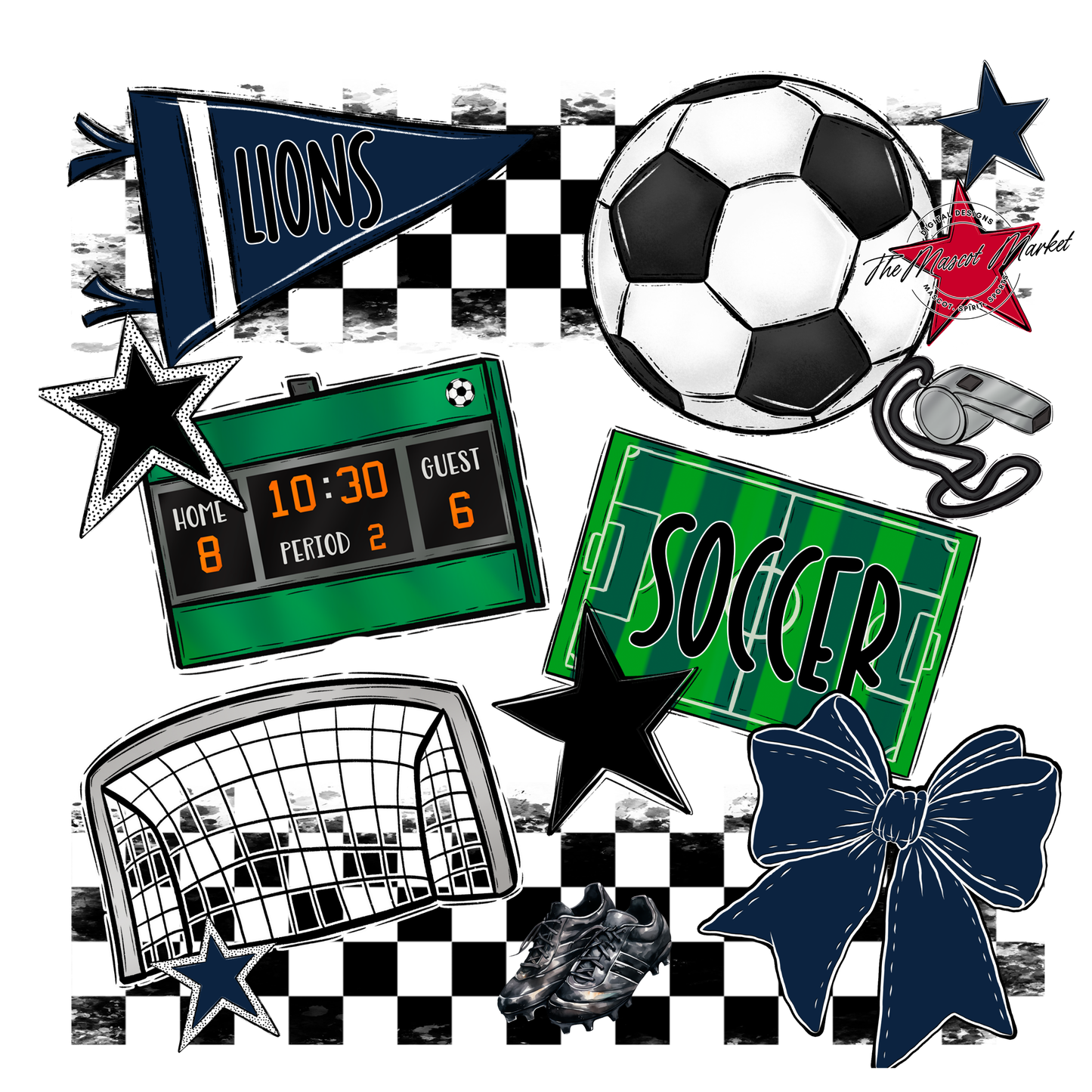 Lions Checkers Soccer Spirit Design-Navy