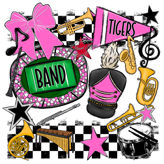 Tigers Checkers Band Spirit Design-Baby Pink