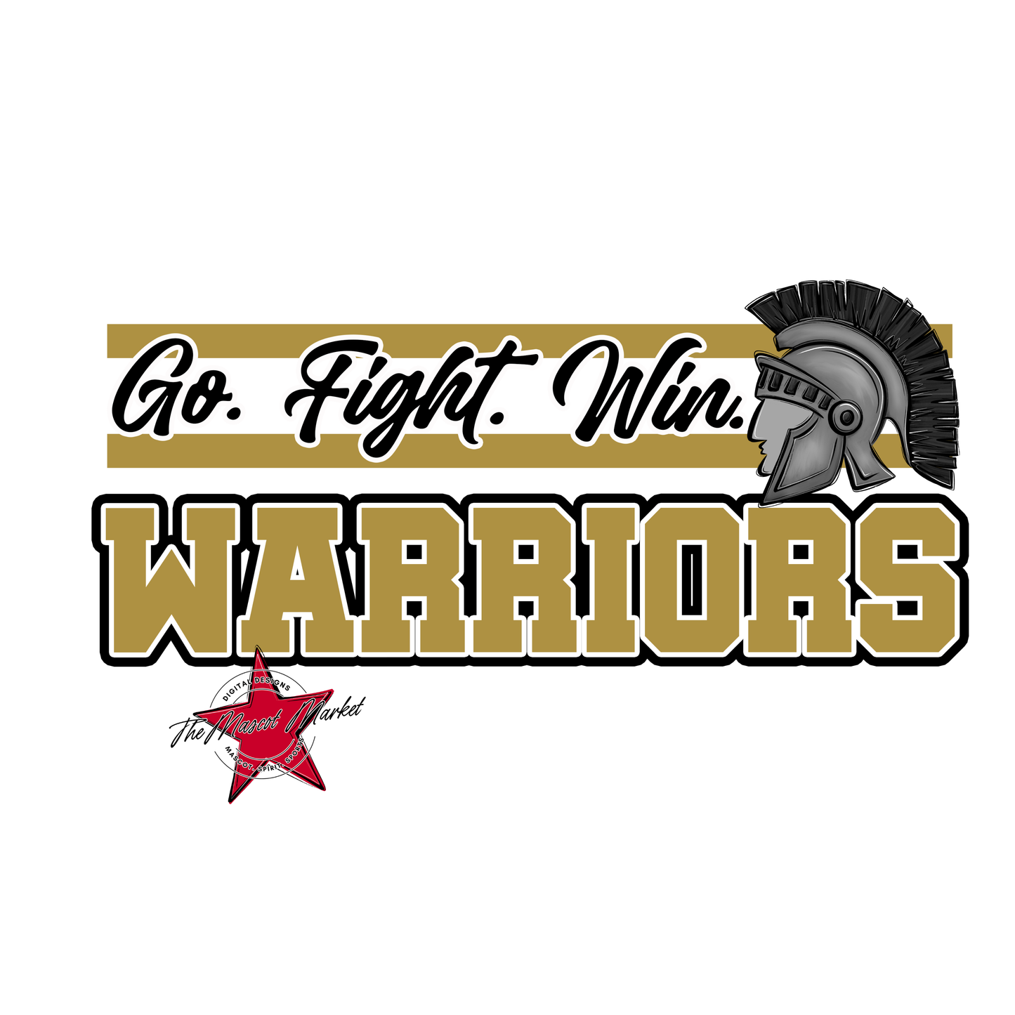 Warriors Go Fight Win Mascot Lines-Gold