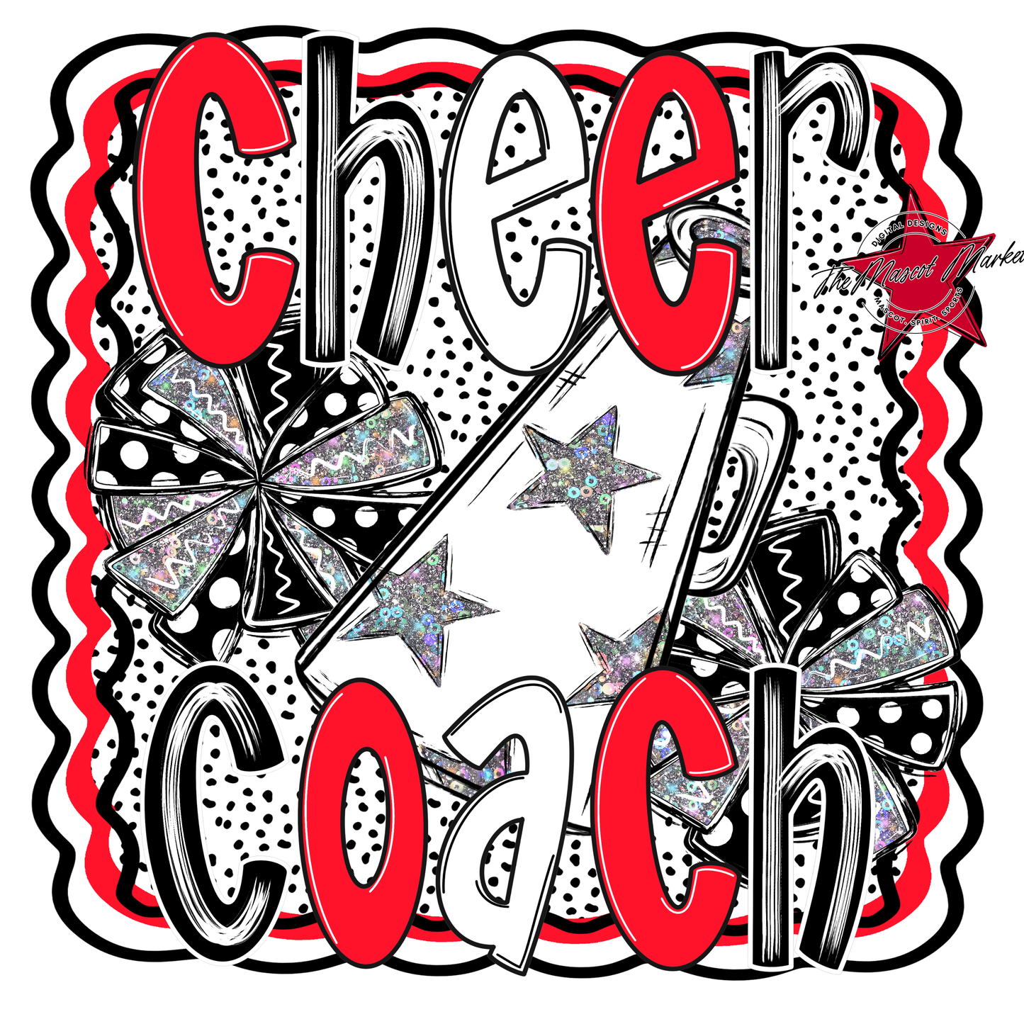 Cheer Coach Megaphone Dot Design-Bright Red