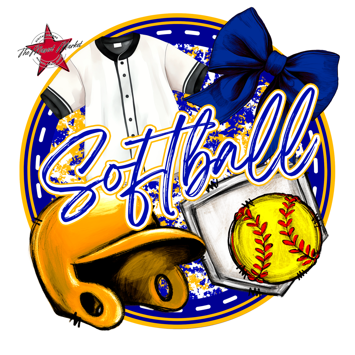 Circle Softball Design-Blue-Yellow