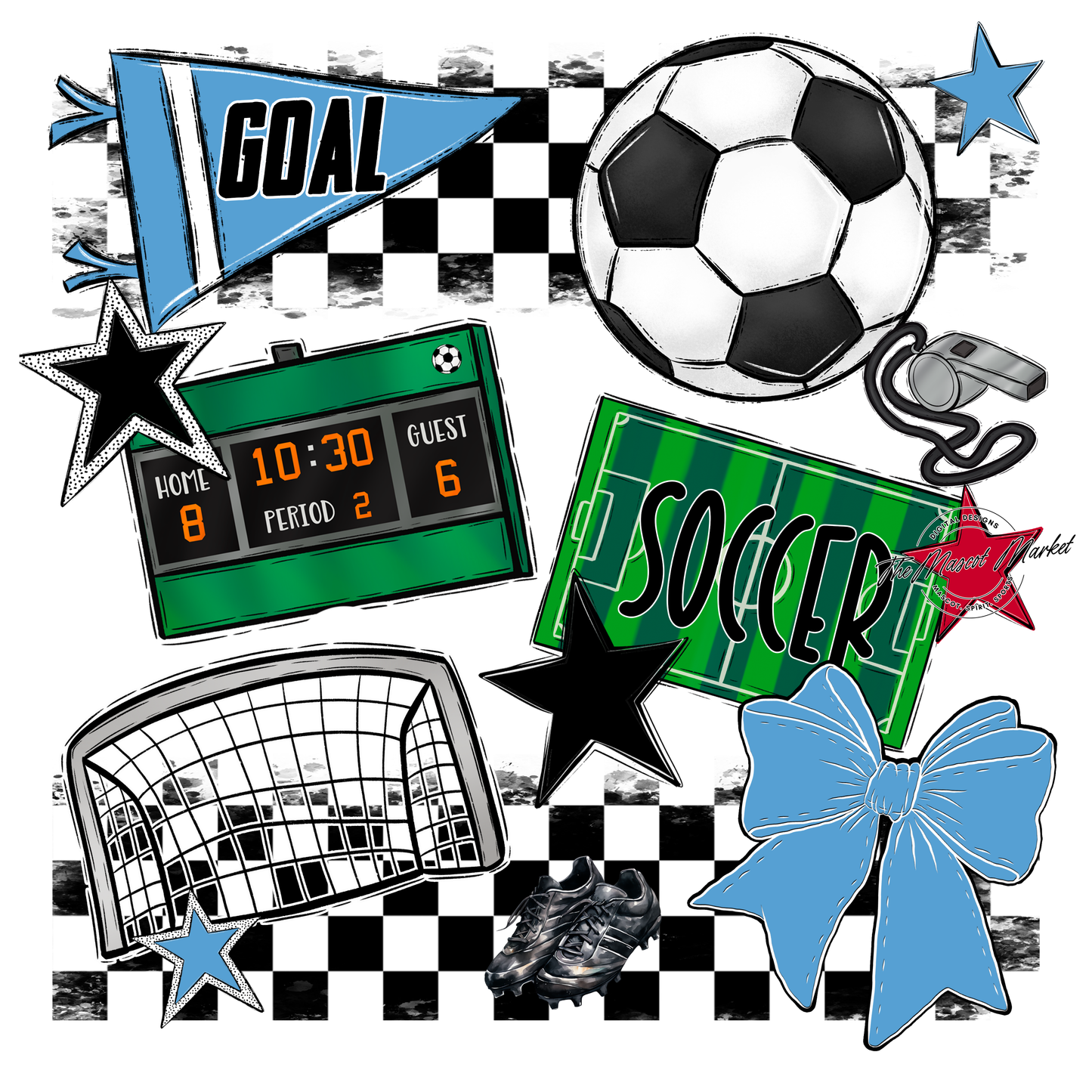 Soccer Checkers Spirit Design-Columbia Blue