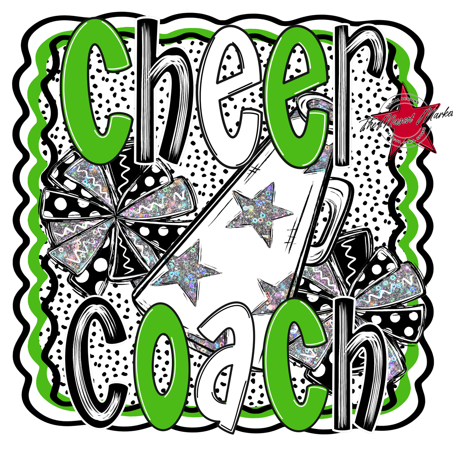 Cheer Coach Megaphone Dot Design-Bright Green