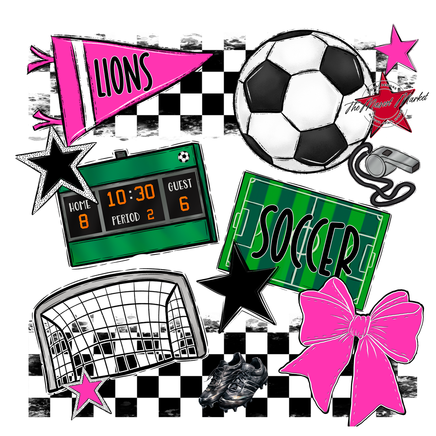 Lions Checkers Soccer Spirit Design-Pink