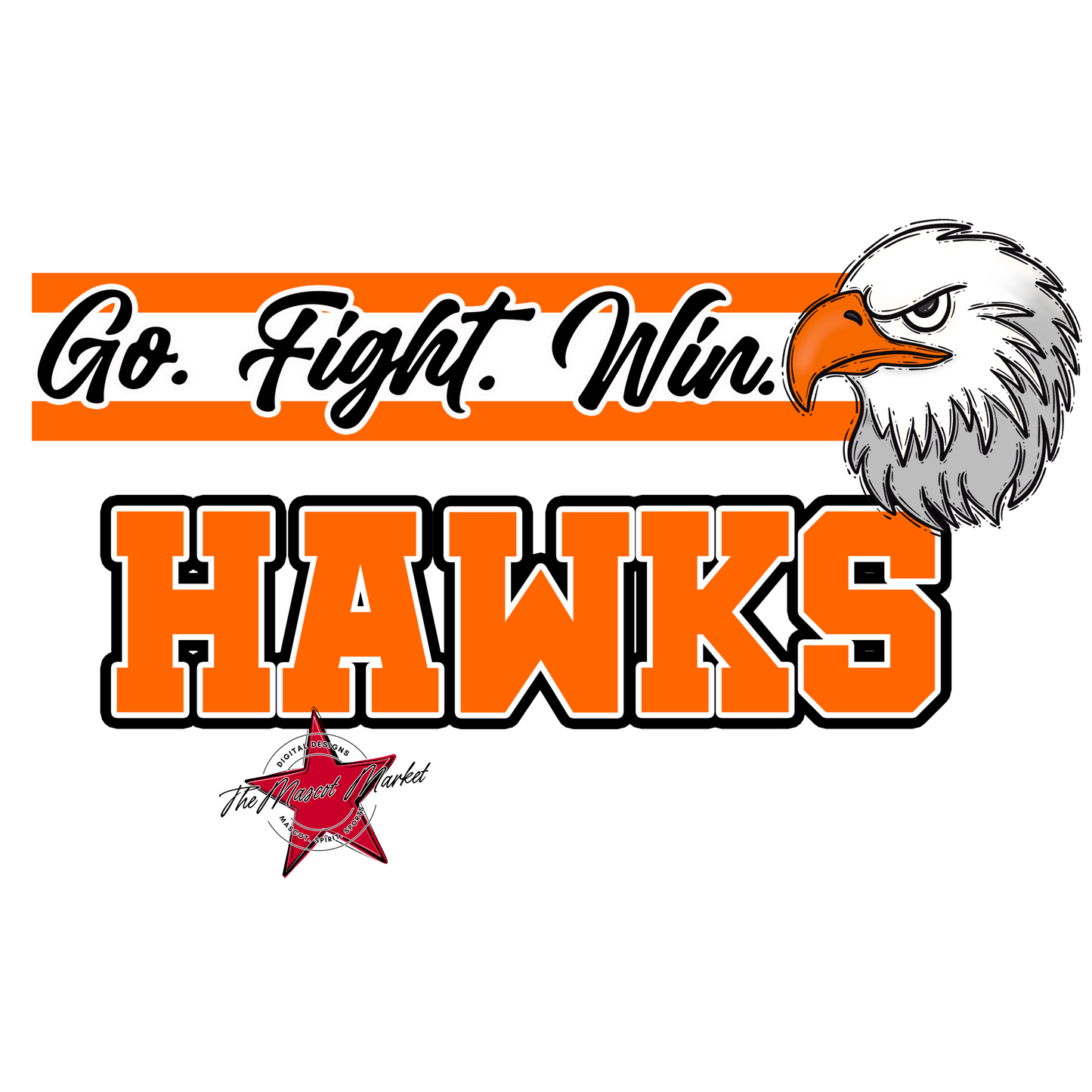Hawks Go Fight Win Mascot Lines-Orange