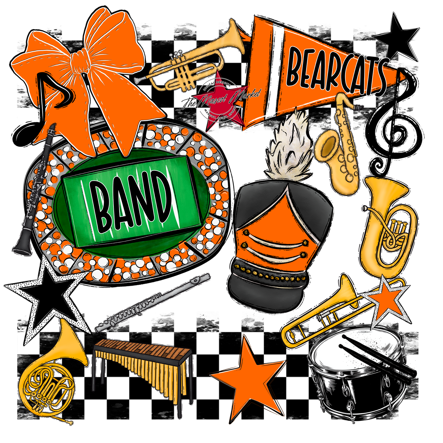 Bearcats Band Checkers Design-Orange