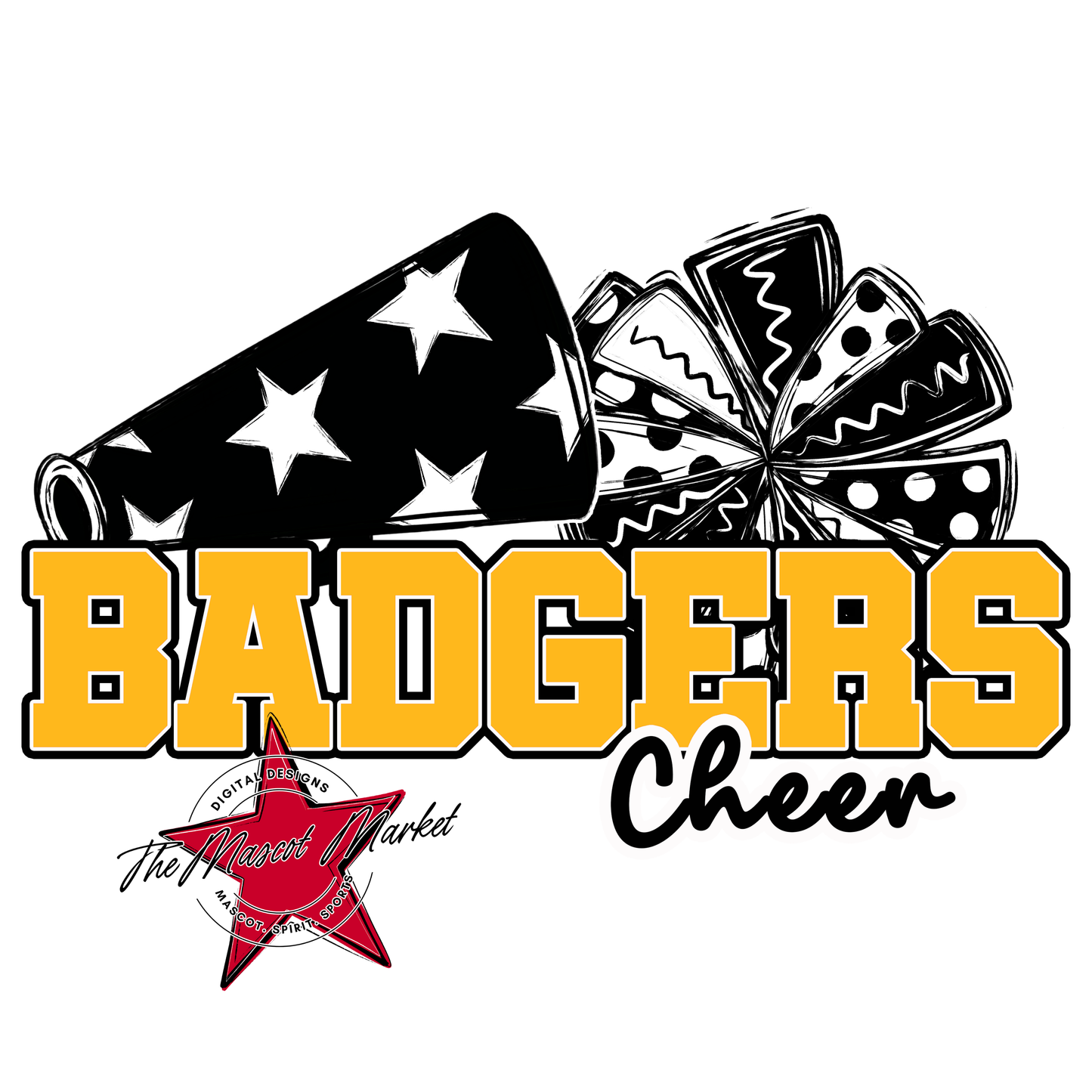 Badgers Doodle Cheer Design-Yellow