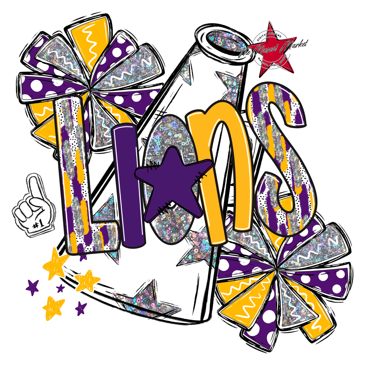 Lions Cheer Megaphone Scrape-Purple-Yellow