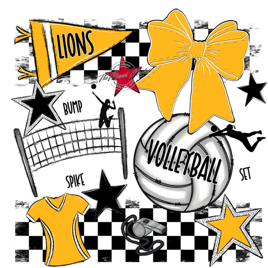 Lions Checkers Volleyball Spirit Design-Yellow