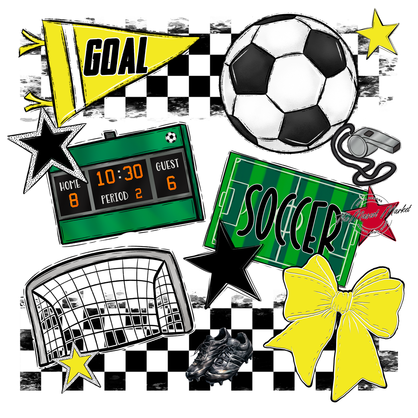 Soccer Checkers Spirit Design-Bright Yellow