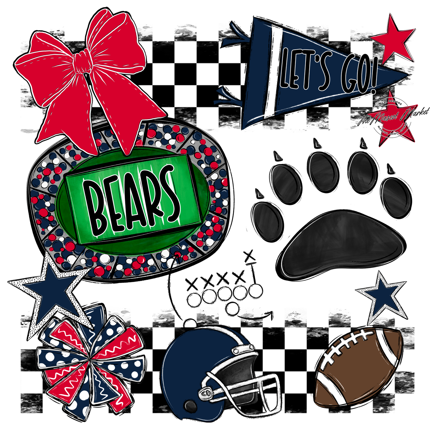 Bears Checker Spirit Design w Paw-Navy-Red