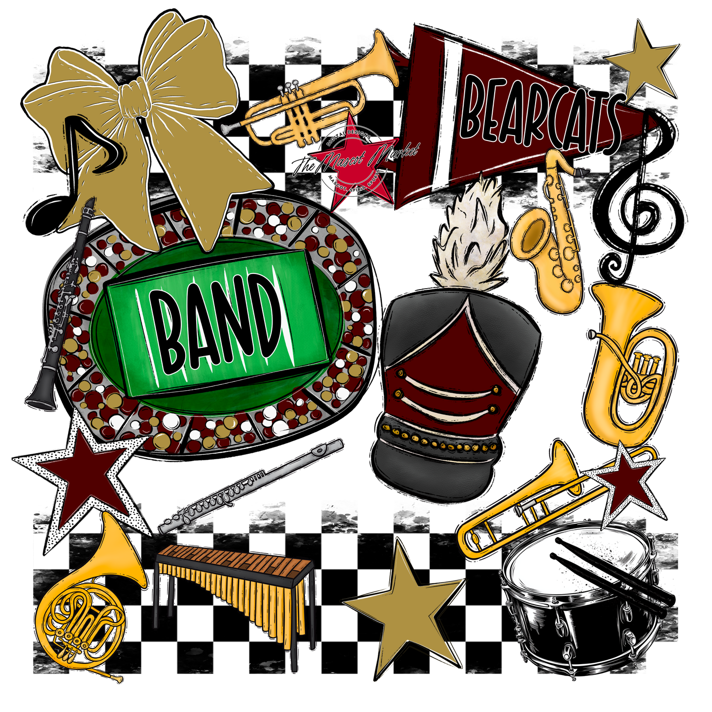 Bearcats Band Checkers Design-Maroon-Gold