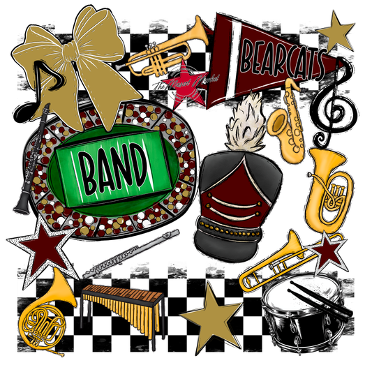 Bearcats Band Checkers Design-Maroon-Gold