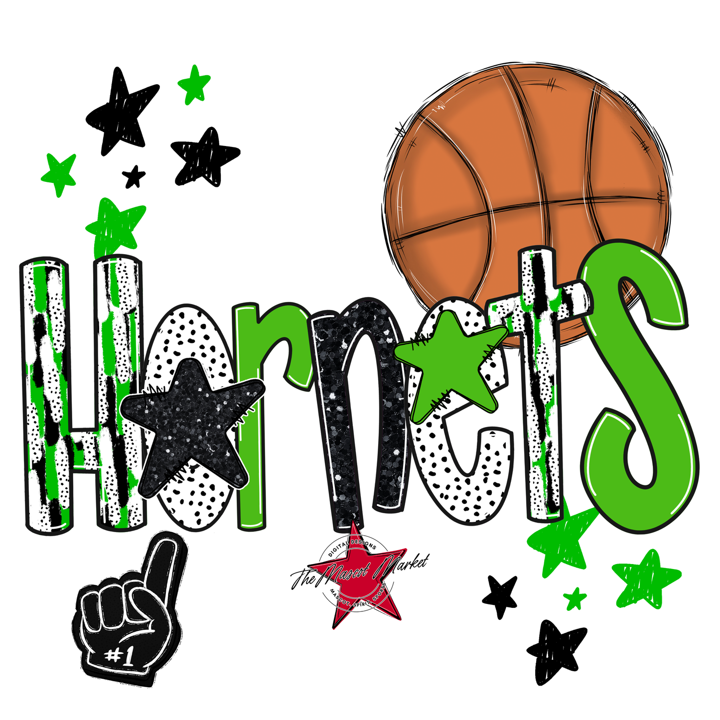 Hornets Basketball Scrape-Bright Green