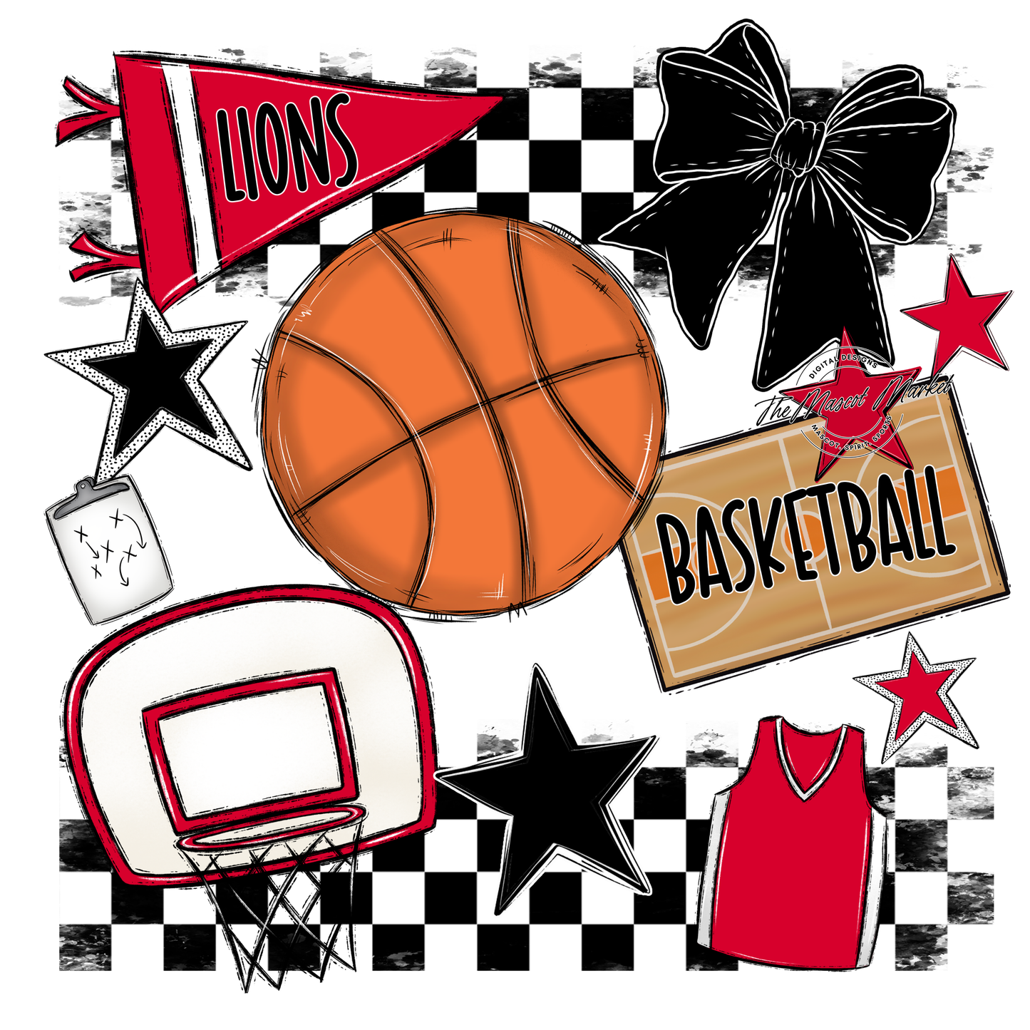 Lions Checkers Basketball Spirit Design-Red