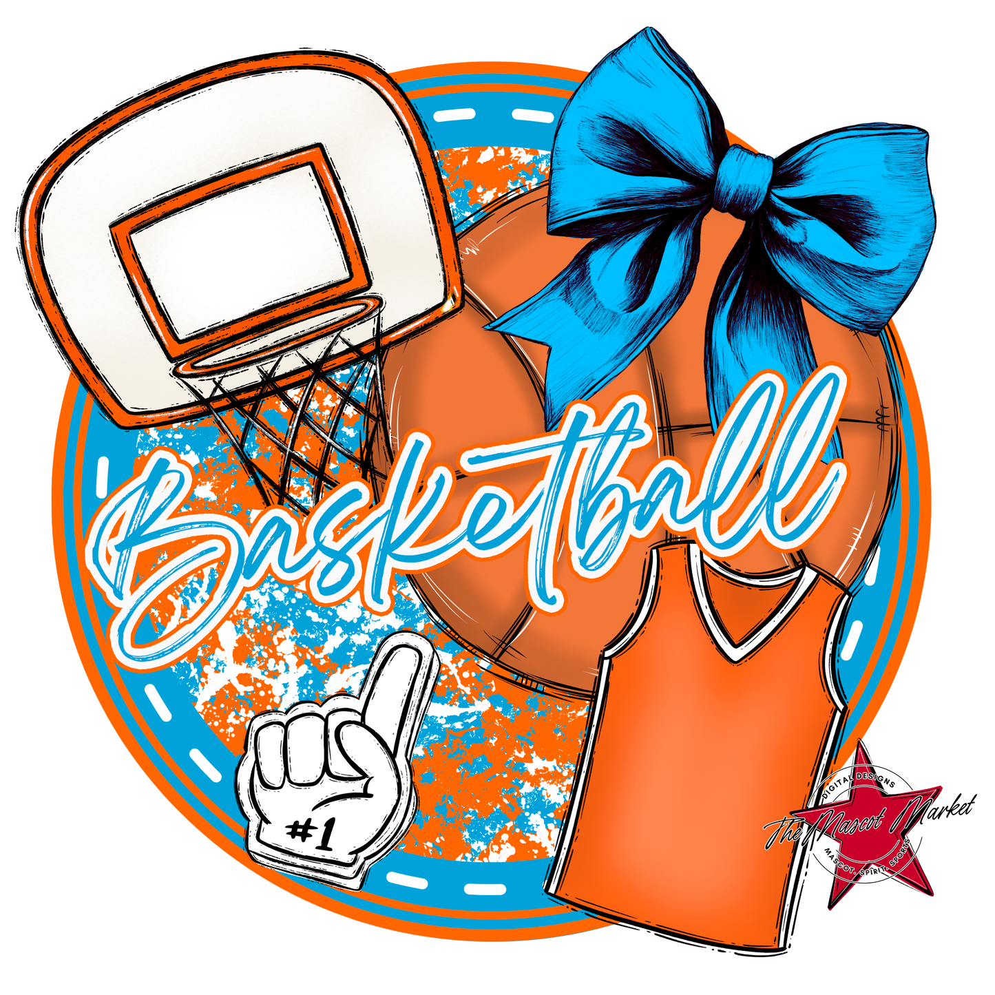 Circle Basketball Design-Carolina Blue-Orange