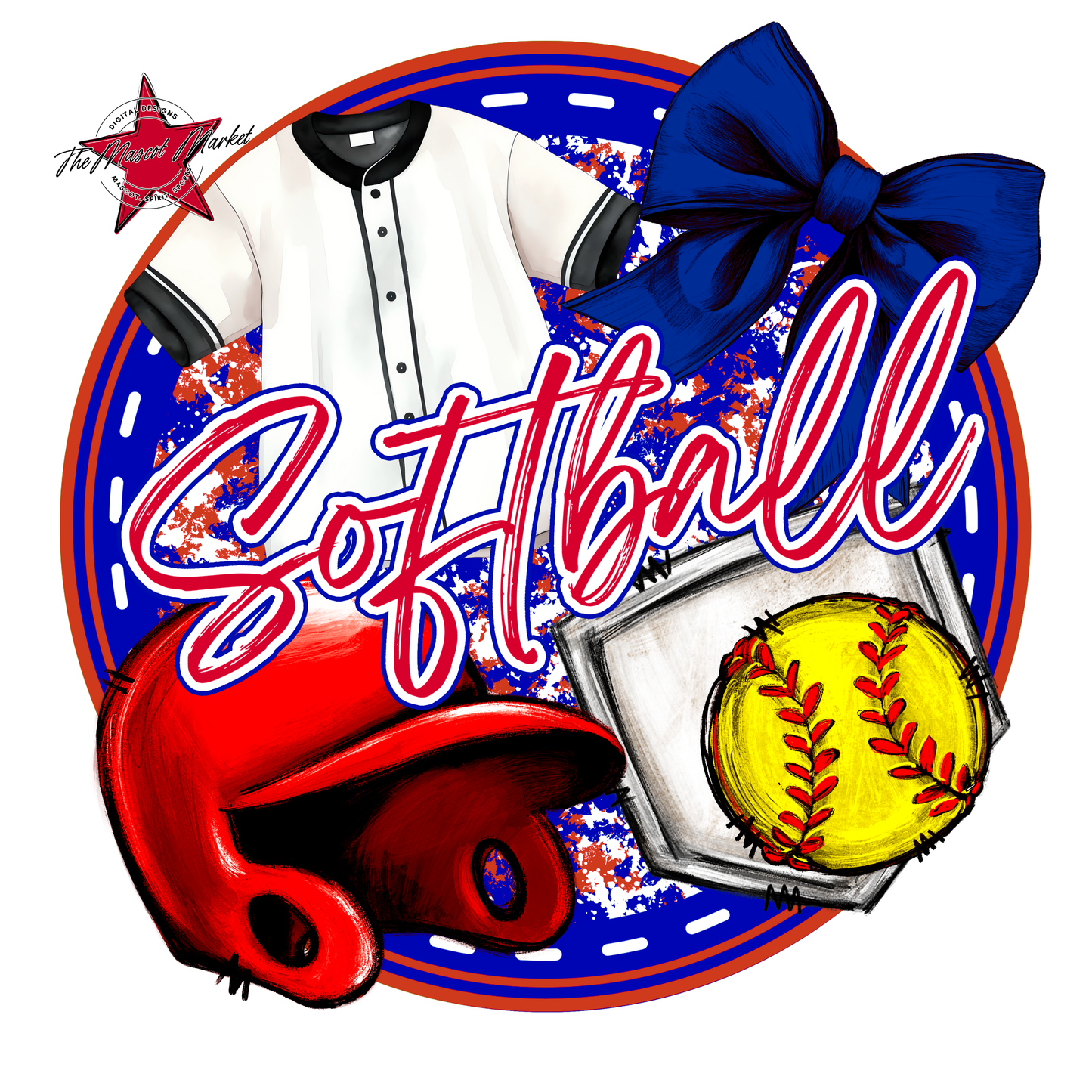 Circle Softball Design-Blue-Red