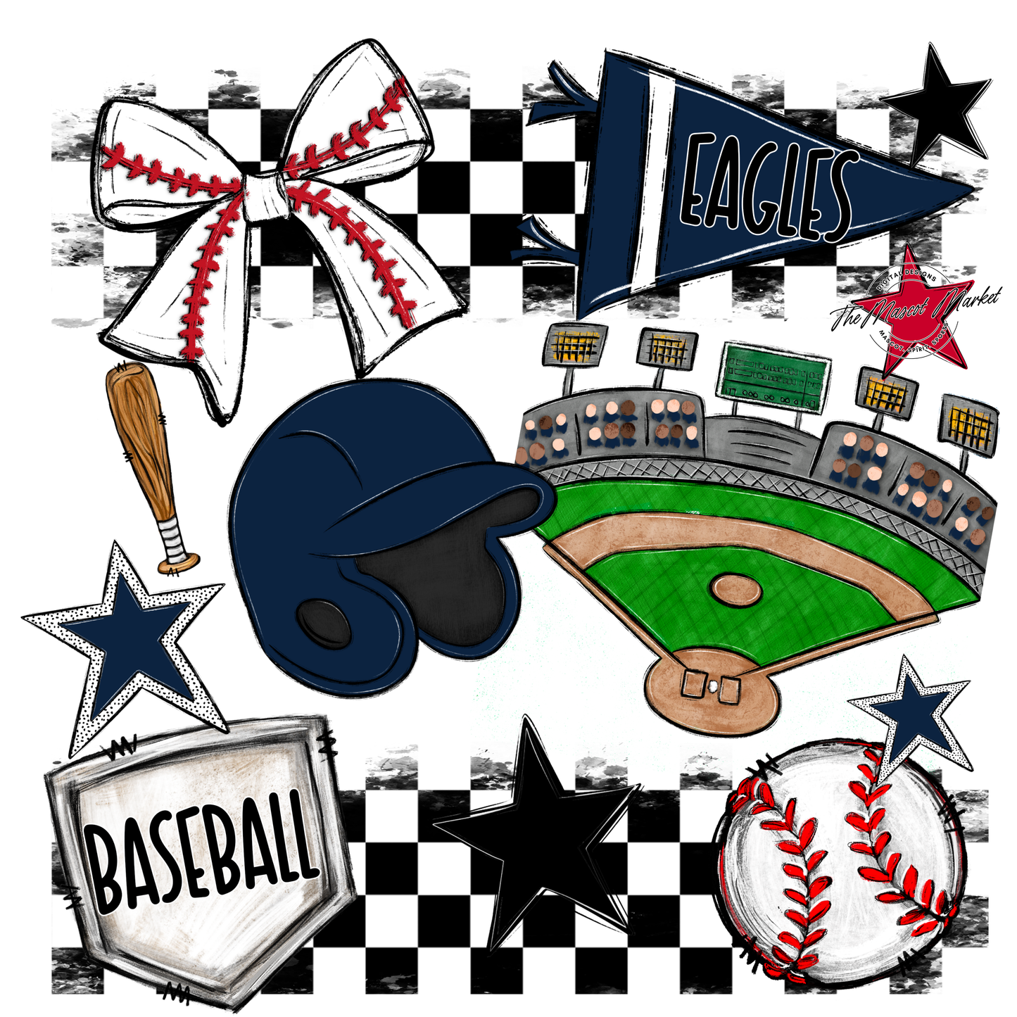 Eagles Baseball Checkers Design-Navy