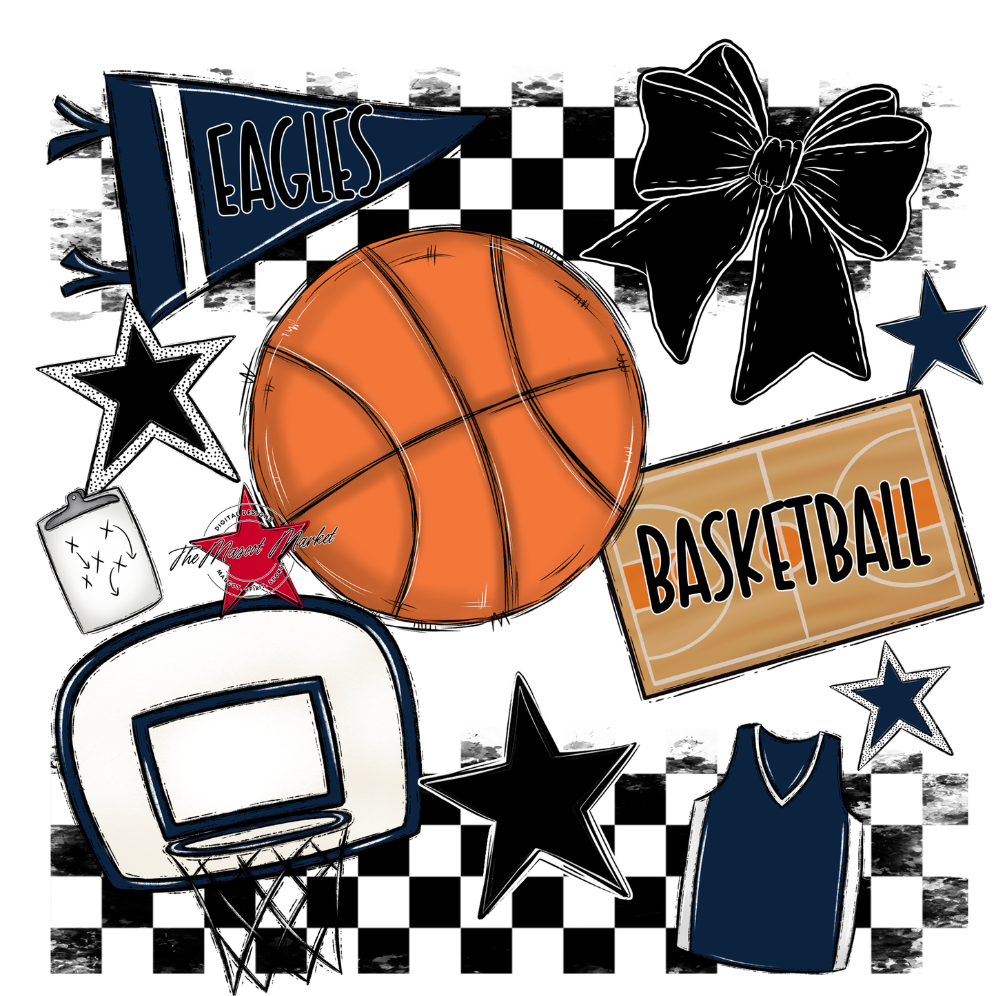 Eagles Basketball Checkers Design-Navy