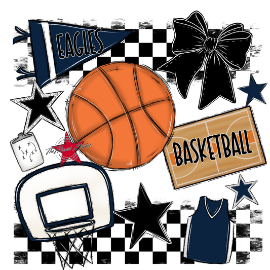 Eagles Basketball Checkers Design-Navy