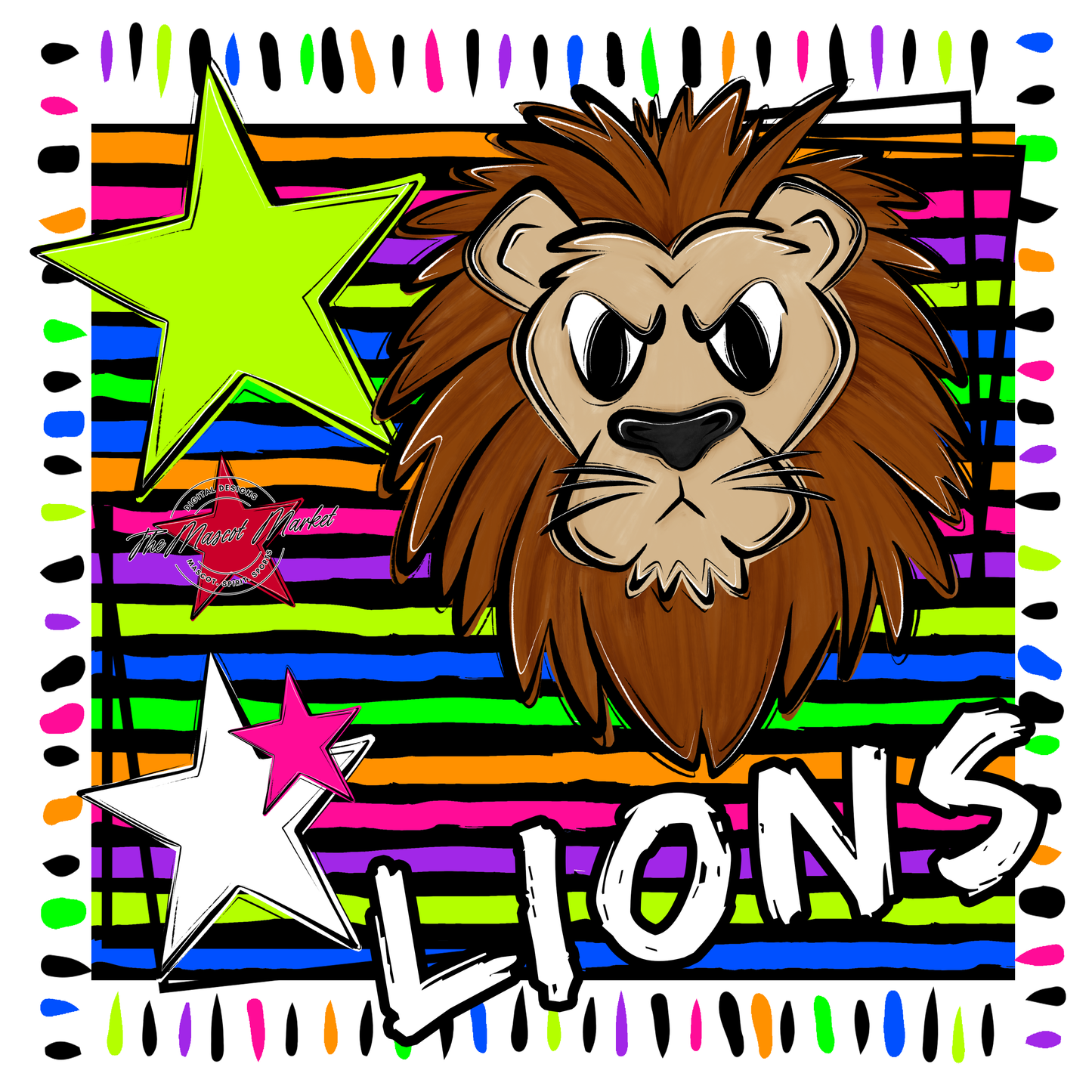 Lions Mascot Frame-Neon Black