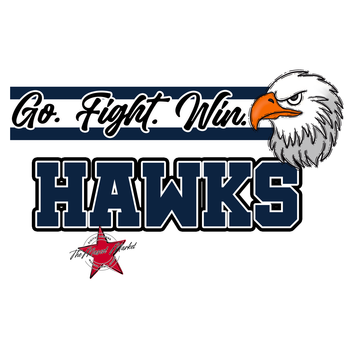Hawks Go Fight Win Mascot Lines-Navy