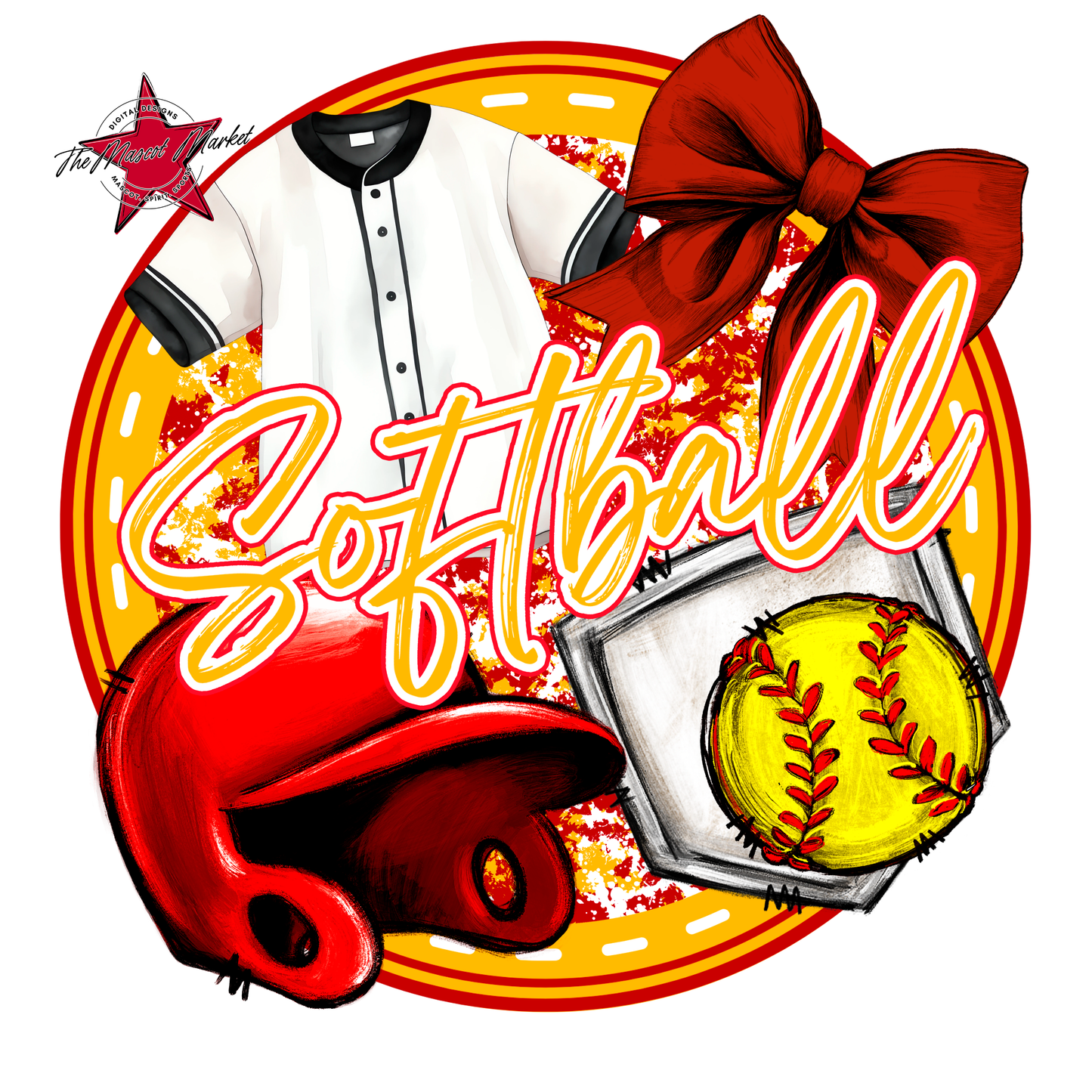 Circle Softball Design-Red-Yellow