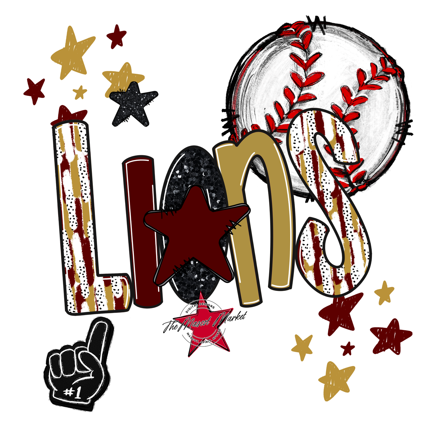 Lions Baseball Scrape-Maroon-Gold