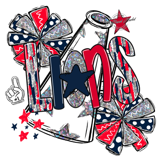 Lions Cheer Megaphone Scrape-Navy-Red