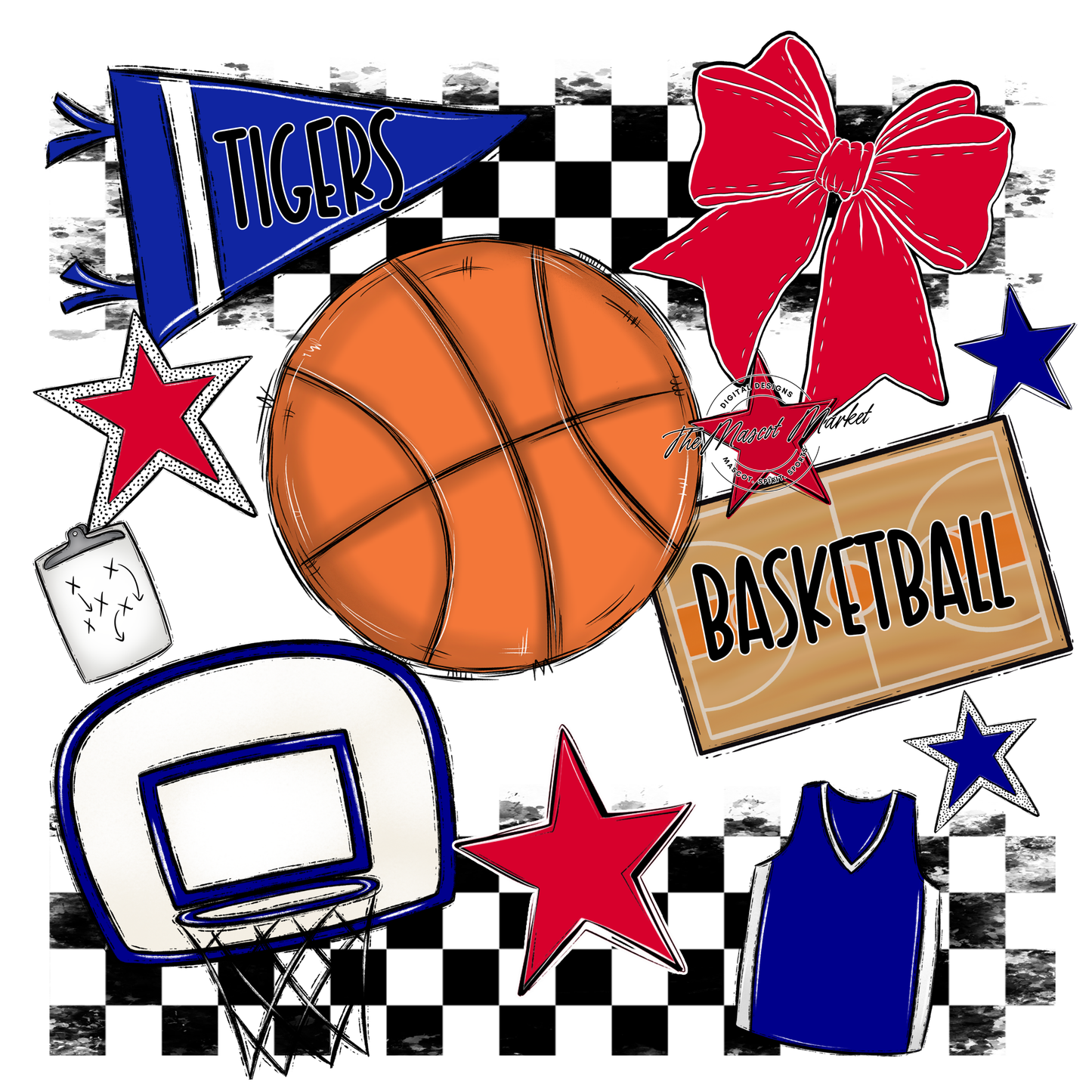 Tigers Checkers Basketball Spirit Design-Blue-Red