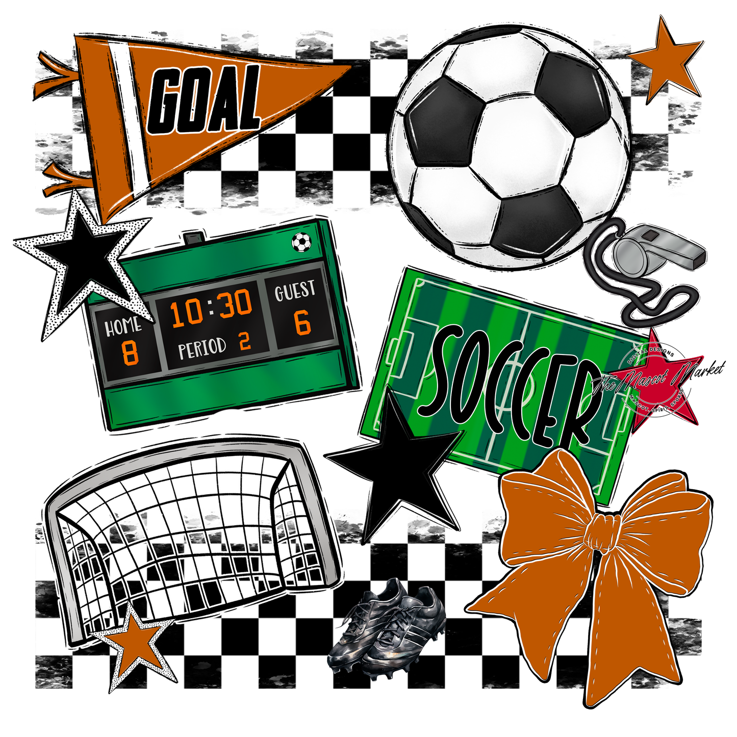 Soccer Checkers Spirit Design-Burnt Orange