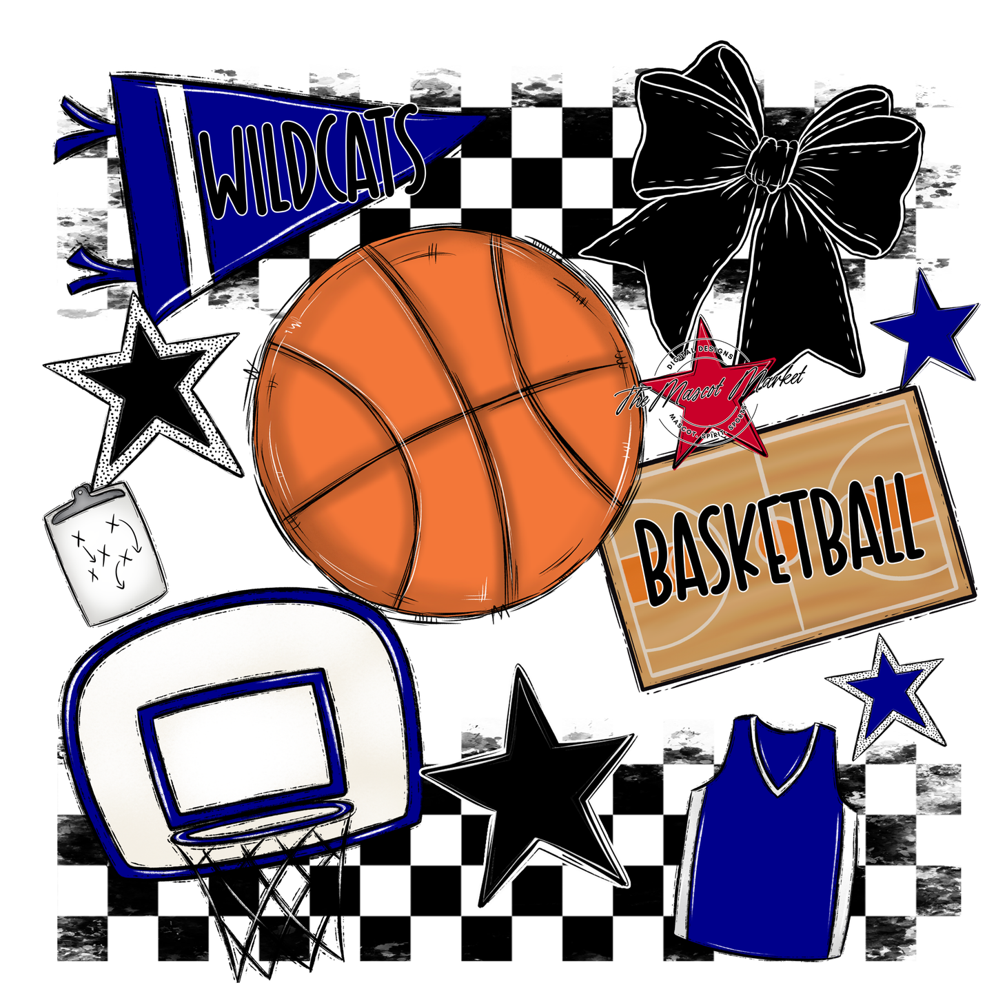 Wildcats Checkers Basketball Spirit Design-Blue