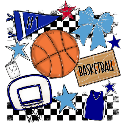 Basketball Checkers Spirit Design-Blue-Carolina Blue