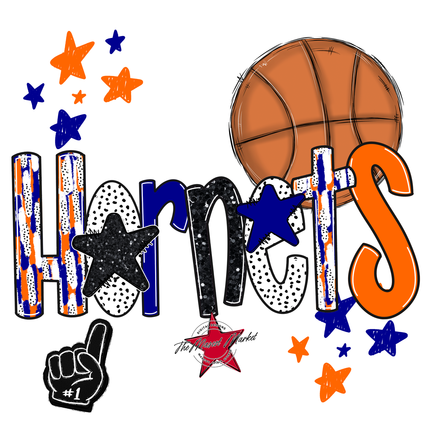 Hornets Basketball Scrape-Blue-Orange