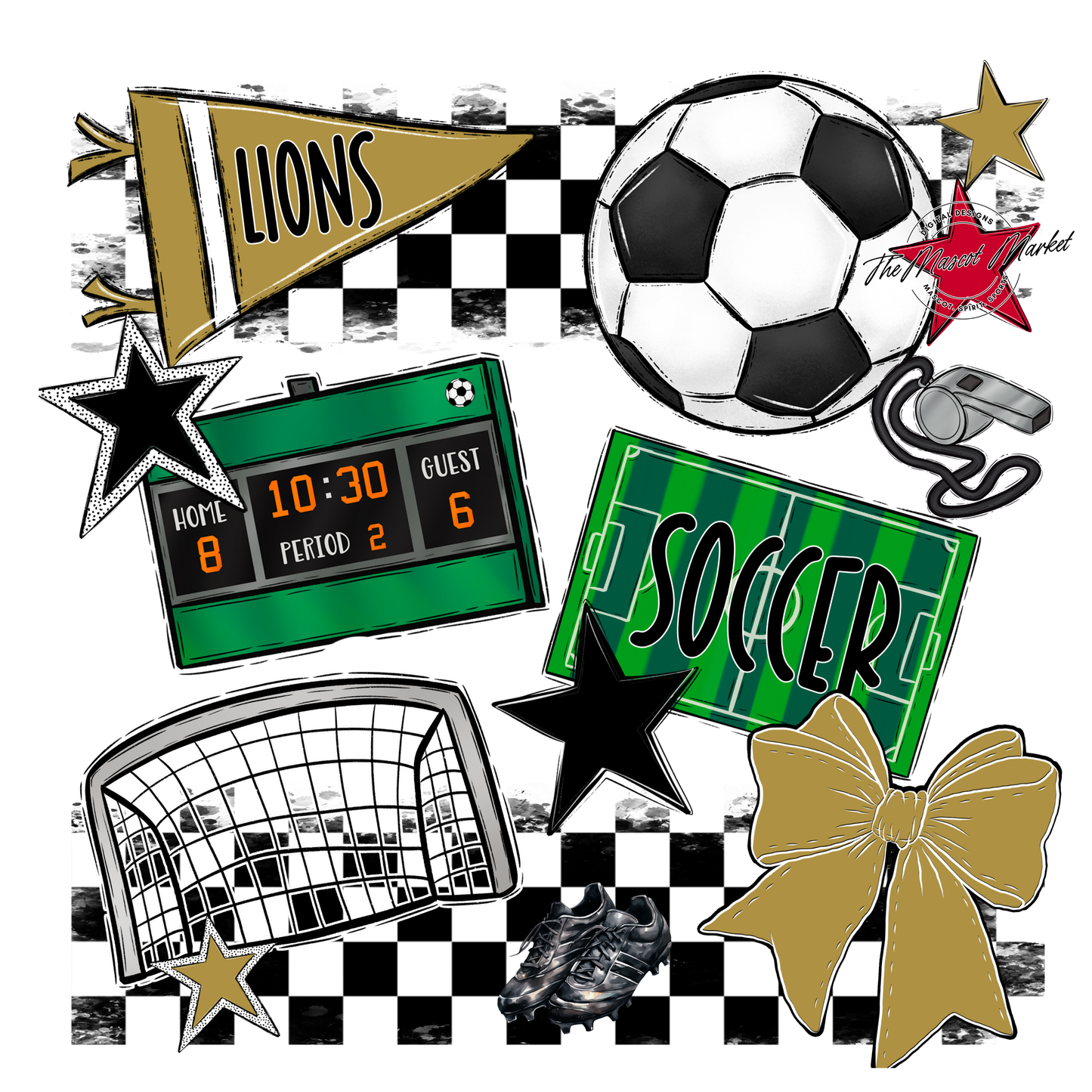 Lions Checkers Soccer Spirit Design-Gold