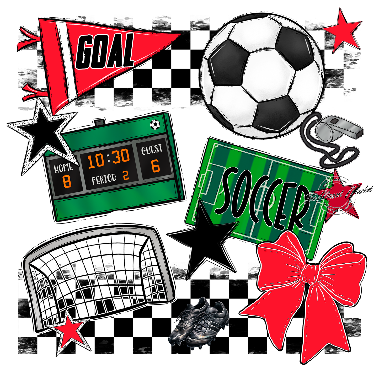 Soccer Checkers Spirit Design-Bright Red