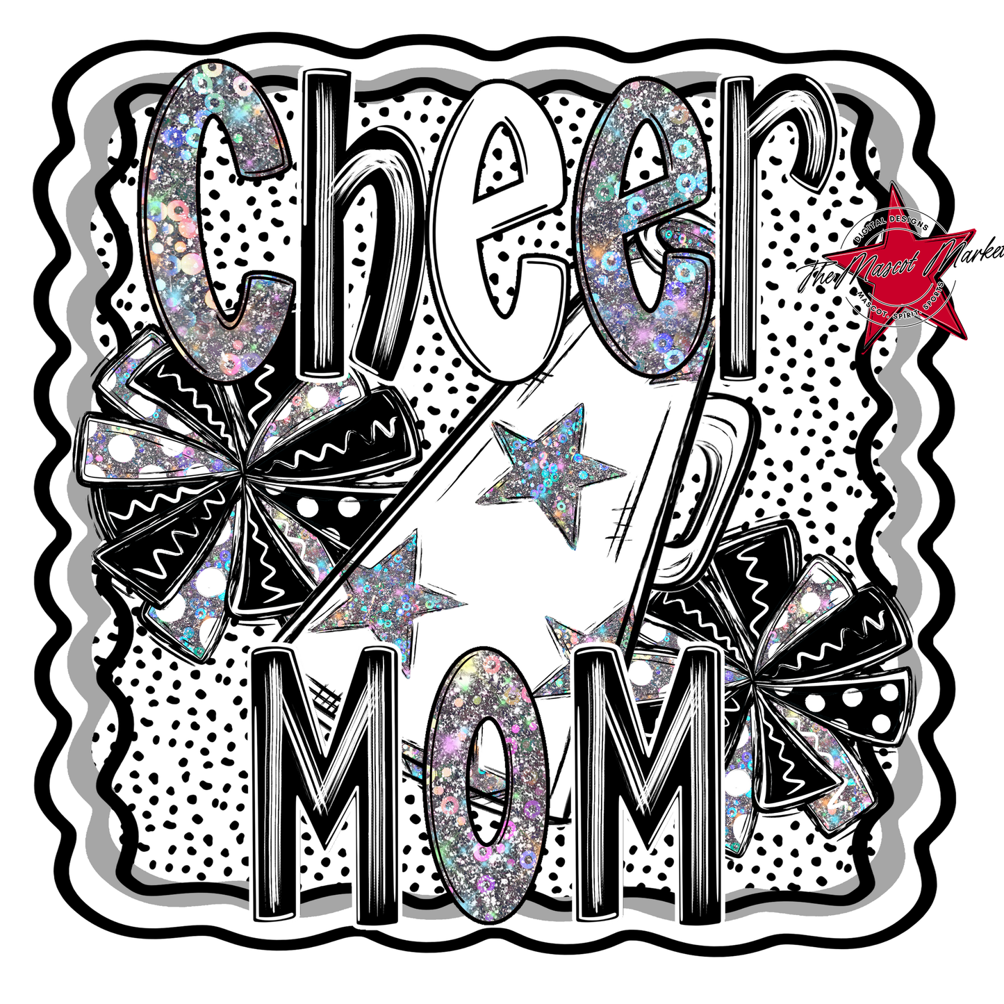 Cheer Mom Megaphone Dot Design-Black & White
