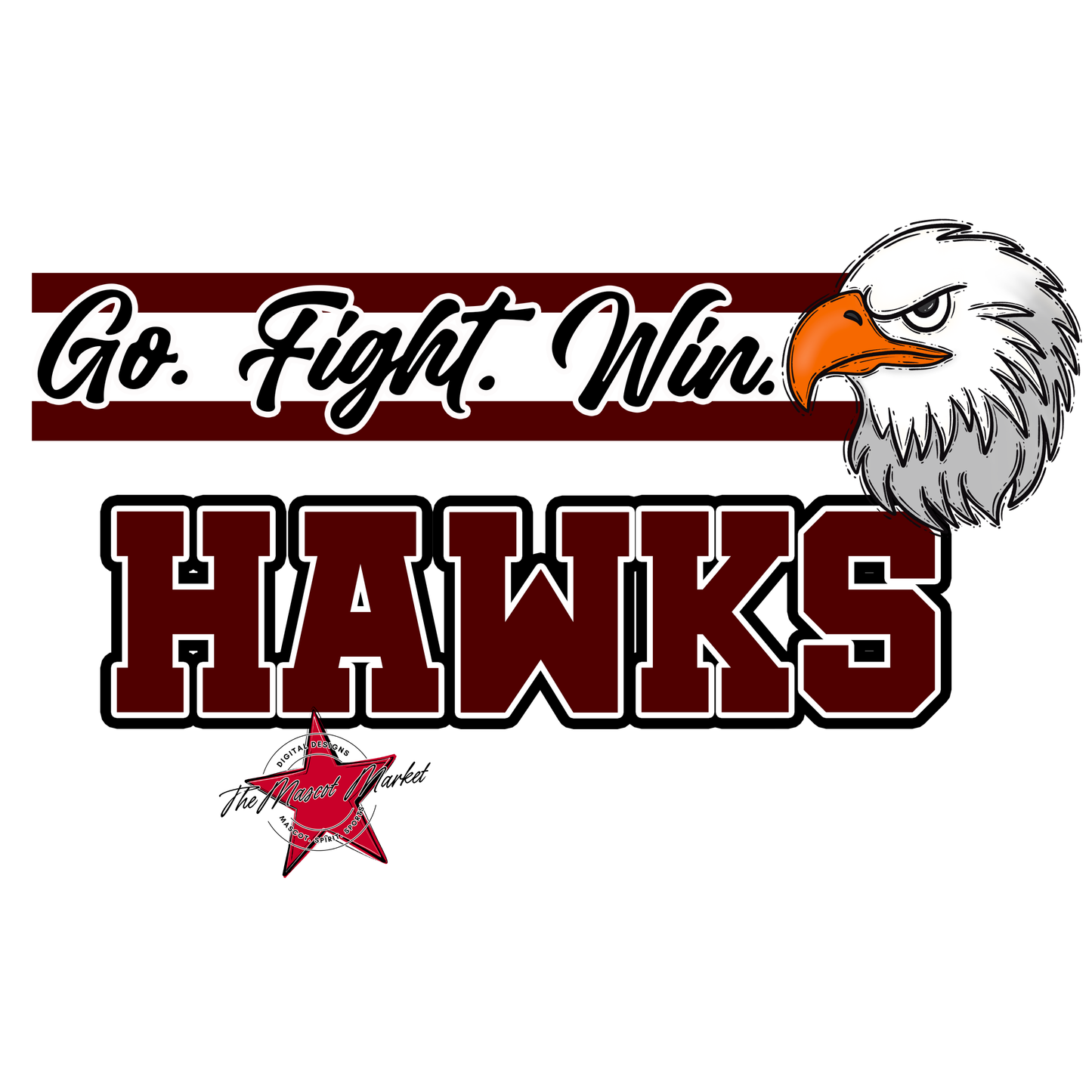 Hawks Go Fight Win Mascot Lines-Maroon