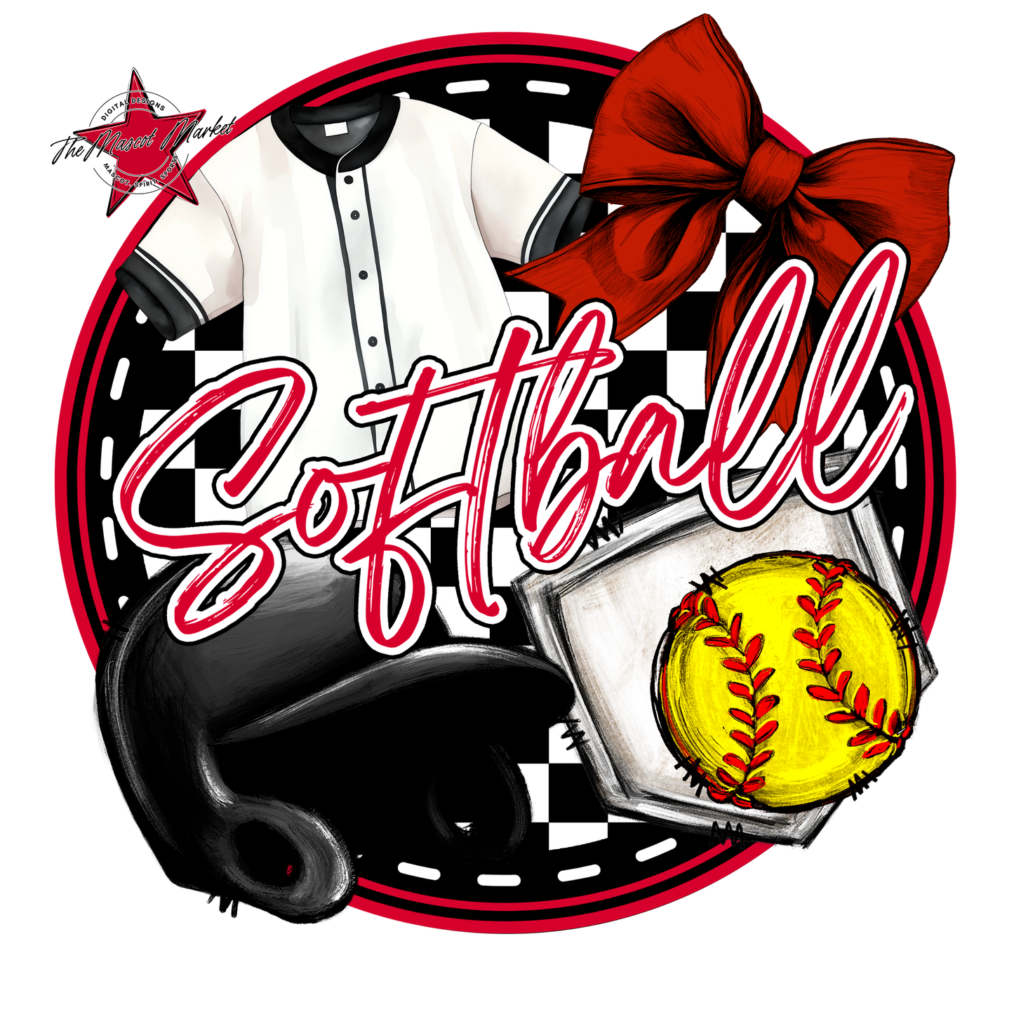 Circle Softball Design-Red