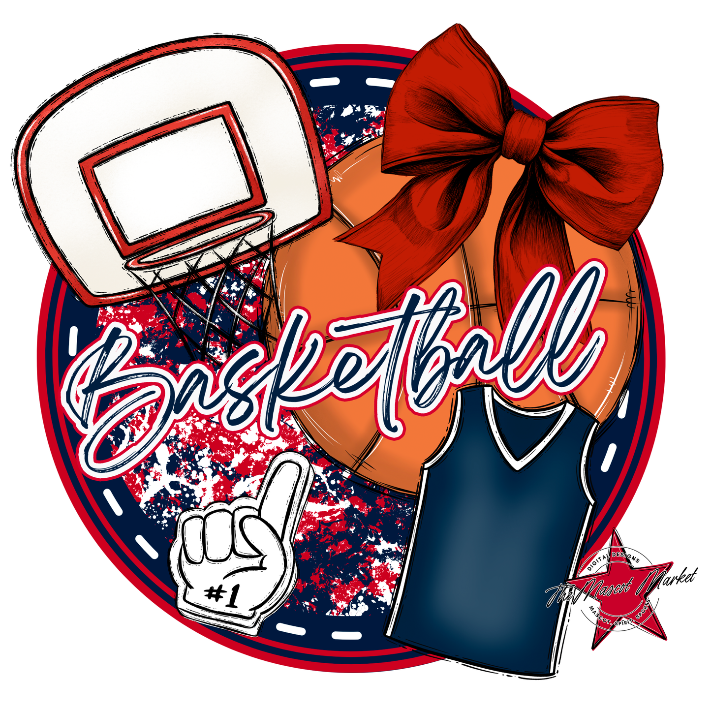 Circle Basketball Design-Navy-Red