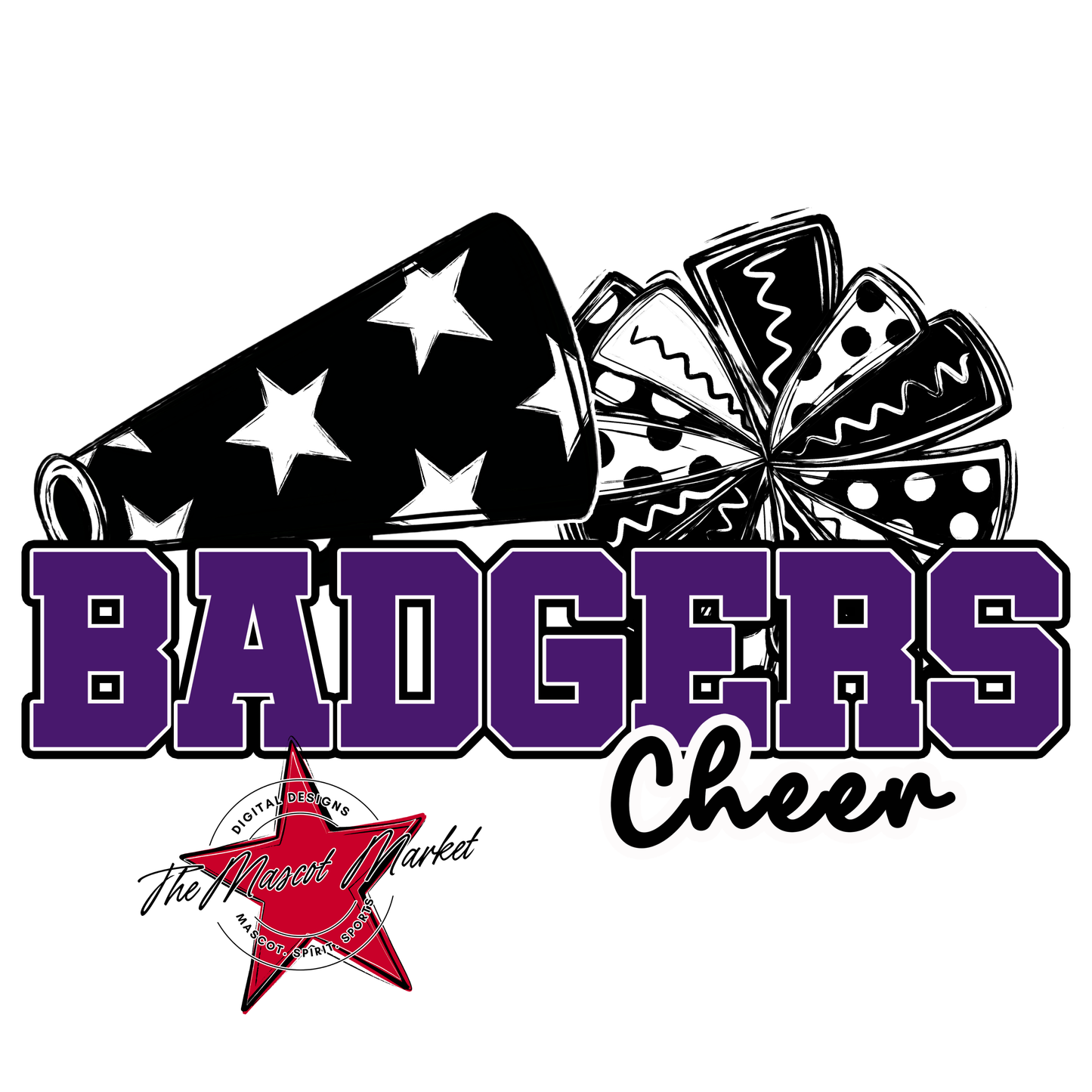 Badgers Doodle Cheer Design-Purple