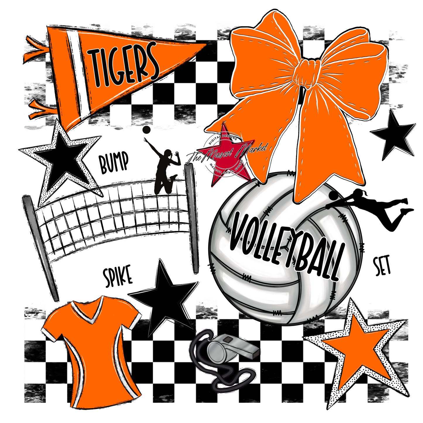 Tigers Checkers Volleyball Spirit Design-Orange